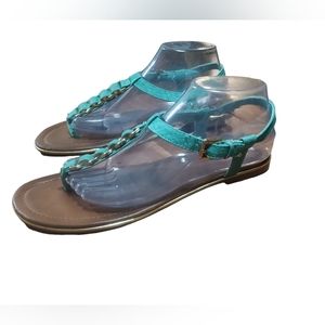 Bongo Sandals 10 Blue Aqua giulama green Woman Flat Strappy Thong. (0079)